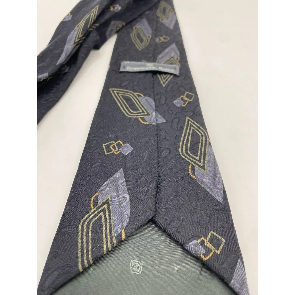 Ermenegildo‎ Zegna Men's 100% Silk Patterned Necktie Black *read*